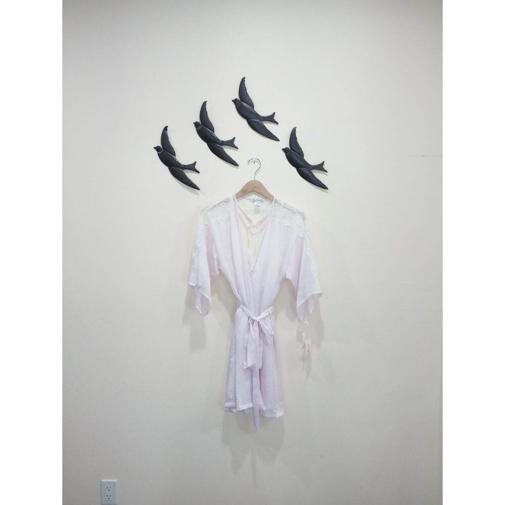 NWT! Linea Donatella Luna Bouquet Pink Lace Trim Chemise Nightgown & Robe - S